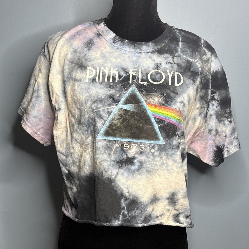 Pink Floyd Dark Side of the Moon Tie Dye Crop Top T-shirt (Women’s M/L) Blue